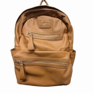 Miss Fong Brown Faux Leather Backpack Diaper Bag Multi‎ Pocket Striped Lining